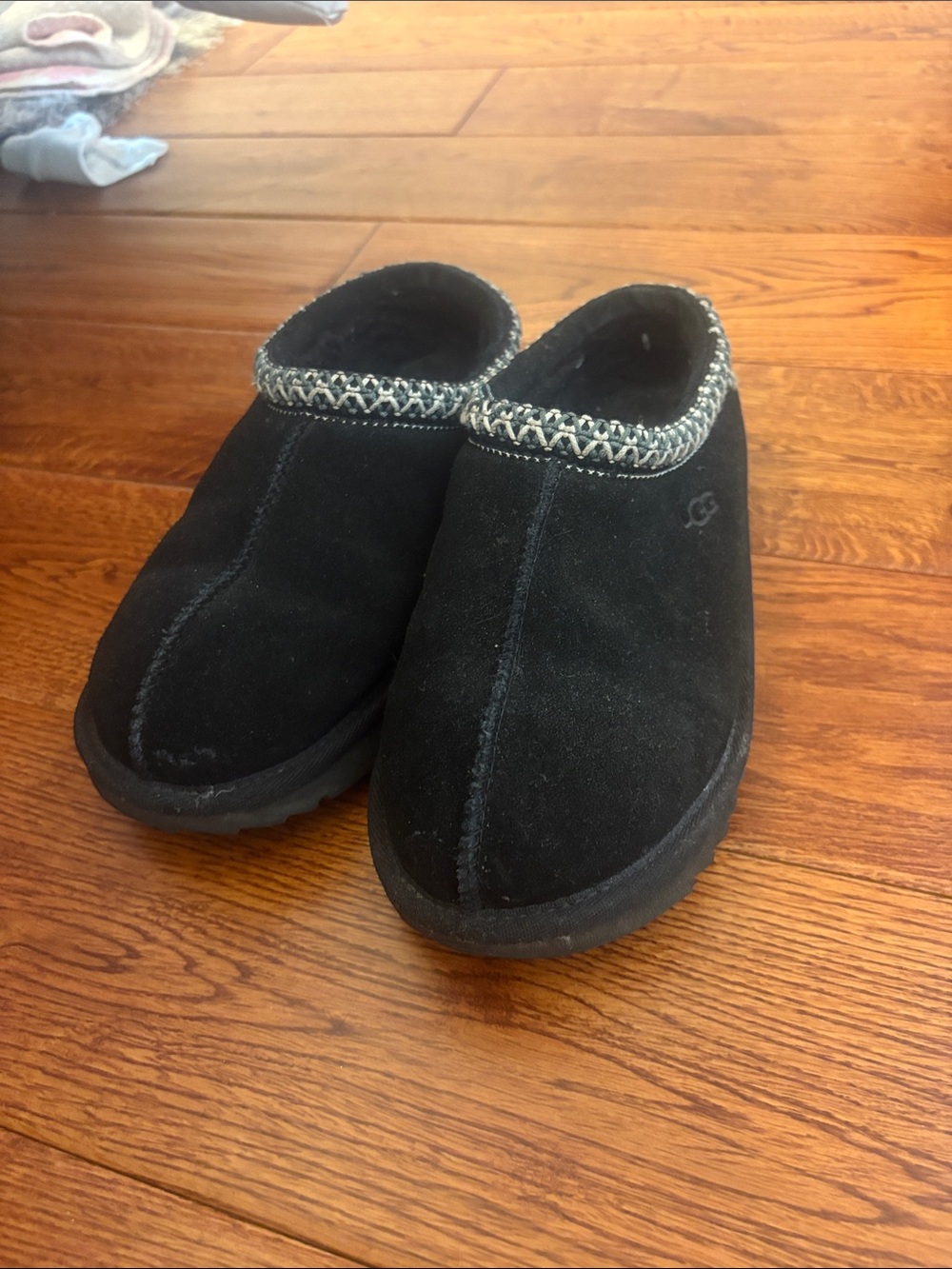 UGG Black Suede Mule with Braided Collar